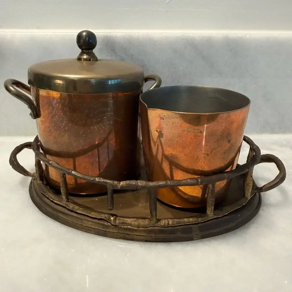 Antique Bronze Sugar Creamer and Tray Tabletop Serving Set